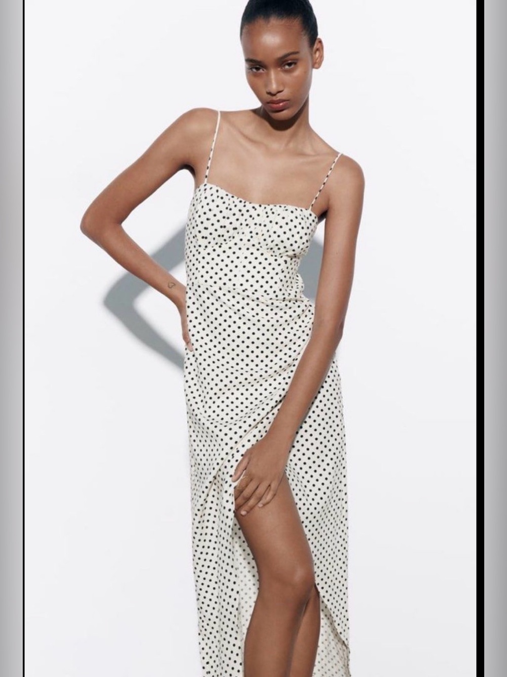 Zara Corset Polka Dot Linen Blended Midi Dress